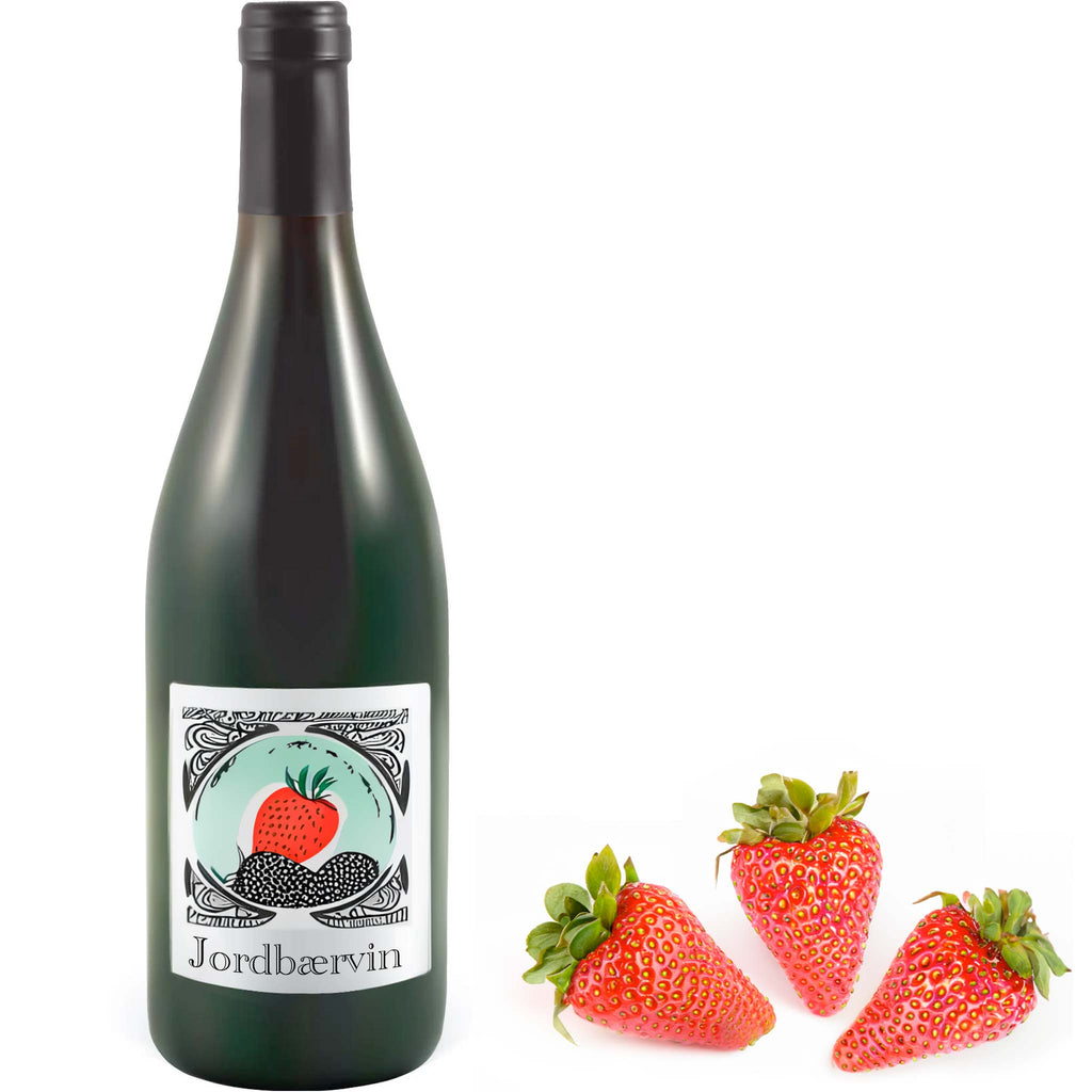Illustrasjon av en flaske jordbærvin